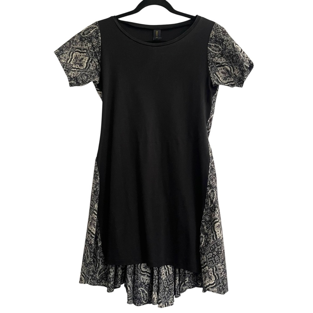 Miharayasuhiro 100% Cotton Black & Grey Paisley  Mini Dress Size 38 US Size 6